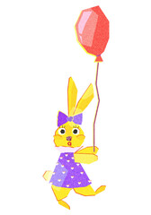 Cover with cute bunny. Bunny girl with a balloon. cute animals. modern flat style. Cartoon style. cover, clipart, background, stickers.