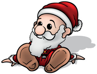 Tiny Santa Claus in a Red Costume Sitting on the Ground