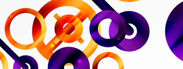 Minimal geometric abstract background. Shiny and glossy circle, line and round shapes design. Trendy techno business template for wallpaper, banner, background or landing