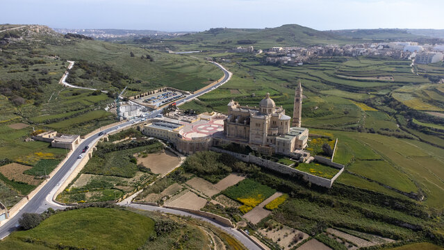 The Basilica of the National Shrine of the Blessed Virgin of Ta' Pinu at Gozo, Malta aerial
