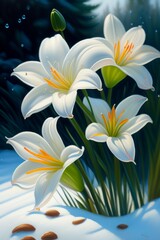 white lilies on a water