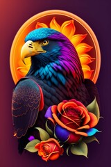 colourfull eagle with rose