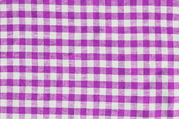 XXXL Size Old Retro Natural Classic Design Linen Plaid Fabric Tablecloth. Abstract Background, Purple And White Colors. Checkered Tablecloth Fabric. Tartan Square Pattern As Background. Linen Plaid