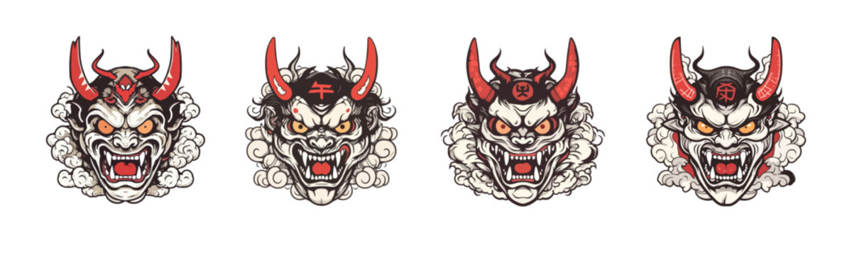 Oni japanese demon mask vector art t-shirt design illustration
