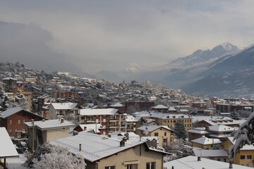 Fototapeta na wymiar Winter time in Aosta Italy