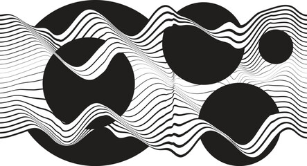 Abstract motion graphic design background . Black circle and horizontal lines . Transition shapes . Movement composition . Vector illustration