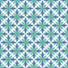 Seamless pattern with green and blue abstract flowers