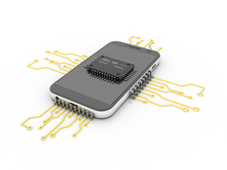 3d rendering microchips with mobile phone