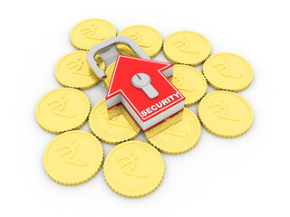 3D illustration Real estate industry-house on gold coin indian rupee
