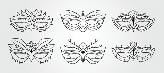 set of carnival mask line art logo vector illustration design, festive mask minimal object design