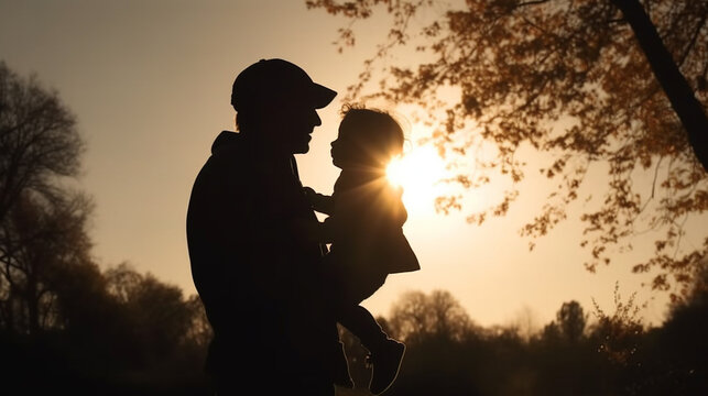 Silhouette of family at sunset. Concept of happy Father day, generative ai