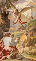 Fotobehang NAPLES, ITALY - APRIL 20, 2023: The fresco of Revelation of angel to shepherds in church Basilica di Santa Maria degli Angeli a Pizzofalcone by  Giovan Battista Beinaschi (1668 - 1675). © Renáta Sedmáková