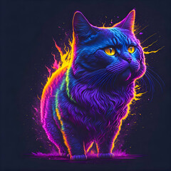Cute fat cat exploding with colors, Generative AI
