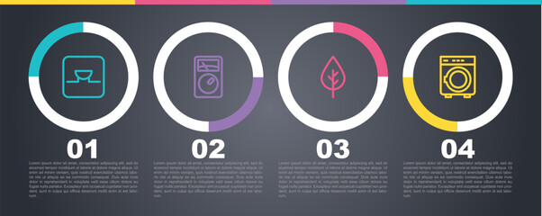 Set line Buzzer in electronic circuit, Ampere meter, multimeter, Leaf Eco symbol and Washer. Business infographic template. Vector