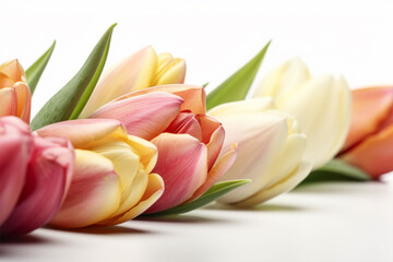 Happy mother day. Bouquet of tulips on a white background with space for text generative ai