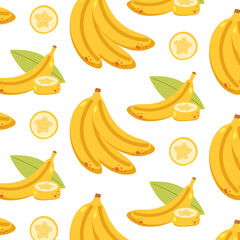 Seamless banana pattern. Hand drawn vector illustration for summer romantic cover, tropical wallpaper, vintage texture