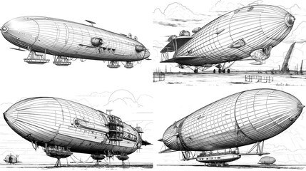 Concept sketches of helium  balloons in ink & pencil, illustrating aerial adventure and whimsy. Creative designs showcase flight, sky, and ballooning details, all beautifully crafted by Generative AI	