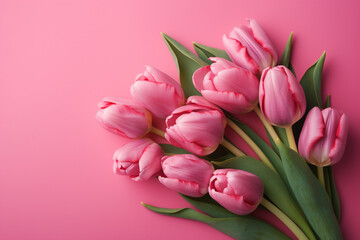 Happy mother day Beautiful tulips on color background, top view. Space for text generative ai