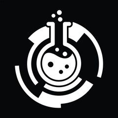 laboratory glassware round flask lab logo template vector design