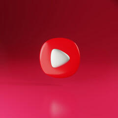 3d simple play video or audio icon isolated illustration on pastel red background high quality realistic 3d render