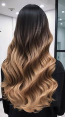 Naklejka premium Colored hairs in ombre or balayage technic. Created with ai generative tools