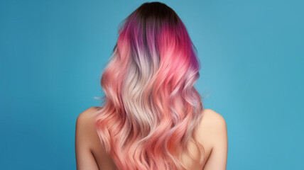 Colored hairs in ombre or balayage technic. Created with ai generative tools