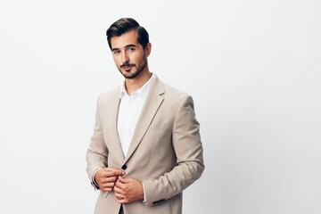 man background business copyspace businessman happy beige smiling isolated portrait handsome suit