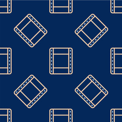 Line Play video icon isolated seamless pattern on blue background. Film strip sign. Vector