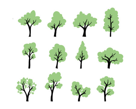 Green trees vector hand drawing