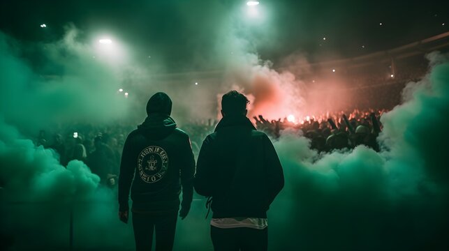 Two sports supporters at a big celebration - Generative AI