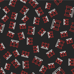 Line Kid playground slide pipe icon isolated seamless pattern on black background. Vector