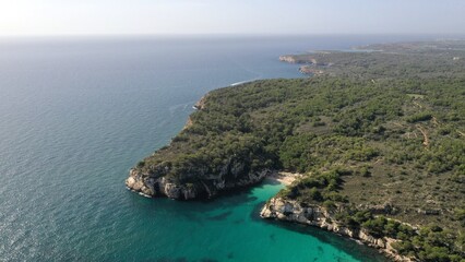 Fototapeta na wymiar survol aérien des plages de cala Galdana à Minorque dans les iles baléares en Espagne