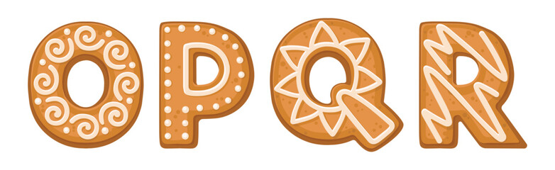 Alphabet Capital Letters as Freshly Baked Cookie and Christmas Holiday Treat Vector Set