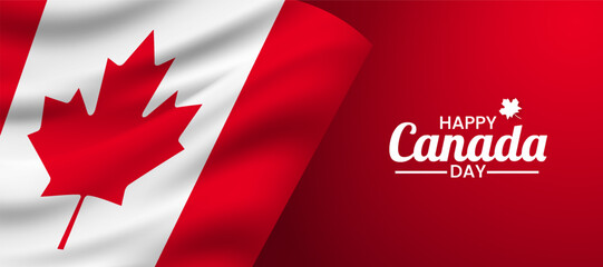 Fototapeta premium 1st July 2020 Happy Canada Day banner for independence day background with red maple and realistic flag. Vector illustration greeting card. Canada holiday concept design.