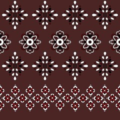 Seamless pattern with oriental ornament. Traditional geometric ornament with white and black elements on red background.