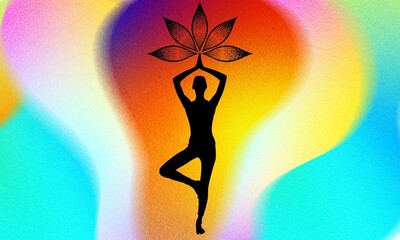 Silhouette of yoga practicing on a landscape colorful background. yoga. international yoga day 2023. 21 June 2023.