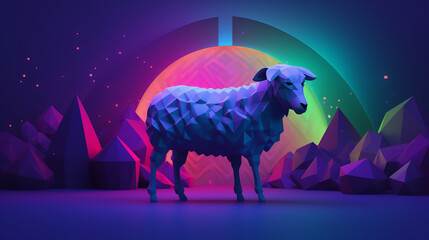 Eid al adha background, sheep front of mosque generative ai