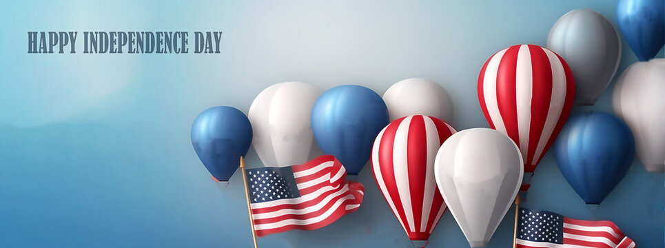 Happy 4th of July Independence Day greeting card with american flag and balloons background. illustration. post processed AI generated image