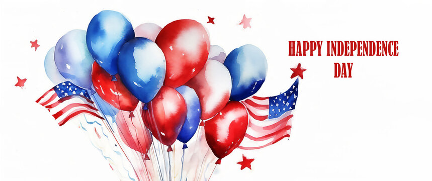 Happy 4th of July Independence Day greeting card with american flag and balloons background. illustration. post processed AI generated image