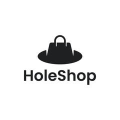 Logo silhouette of a combination of a hole and a shopping bag. It is suitable for online shop companies or the like.