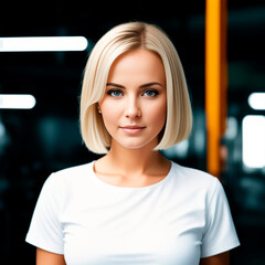 Fototapeta na wymiar Portrait of a manager. Young woman on industrial background. Generative AI