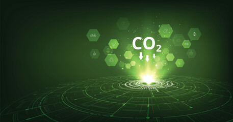 The idea of reducing CO2 emissions to limit global warming.Lower CO2 levels with sustainable development on renewable energy, planting tree, and green energy to stop climate change.