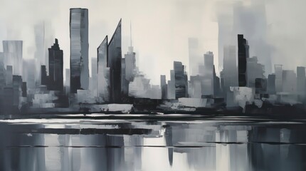 Watercolor panorama of city skyline. Generative AI.