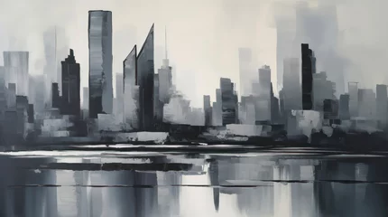 Deurstickers Aquarelschilderij wolkenkrabber  Watercolor panorama of city skyline. Generative AI.