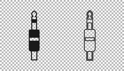 Black Audio jack icon isolated on transparent background. Audio cable for connection sound equipment. Plug wire. Musical instrument. Vector