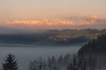 Mountains with the sunrise sun