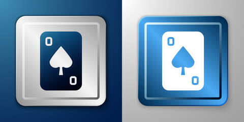 White Playing cards icon isolated on blue and grey background. Casino gambling. Silver and blue square button. Vector