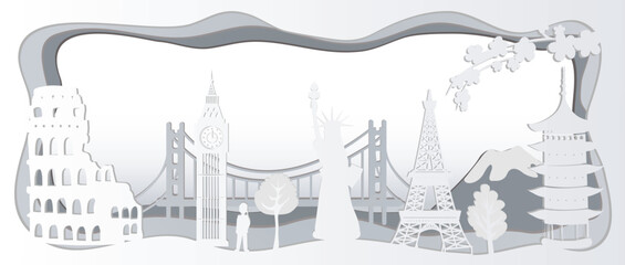 Top world famous landmark for travel.Vector illustration.Vector illustration in paper cut style