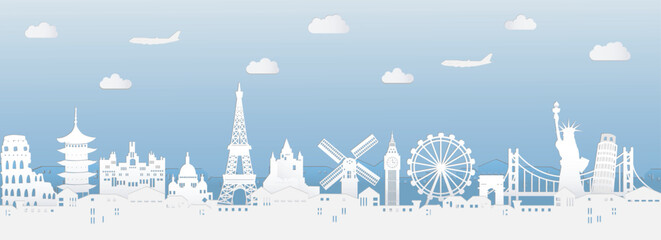 Top world famous landmark for travel.Vector illustration.Vector illustration in paper cut style © naito29