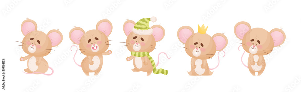 Wall mural cute little mouse character engaged in different activity vector set